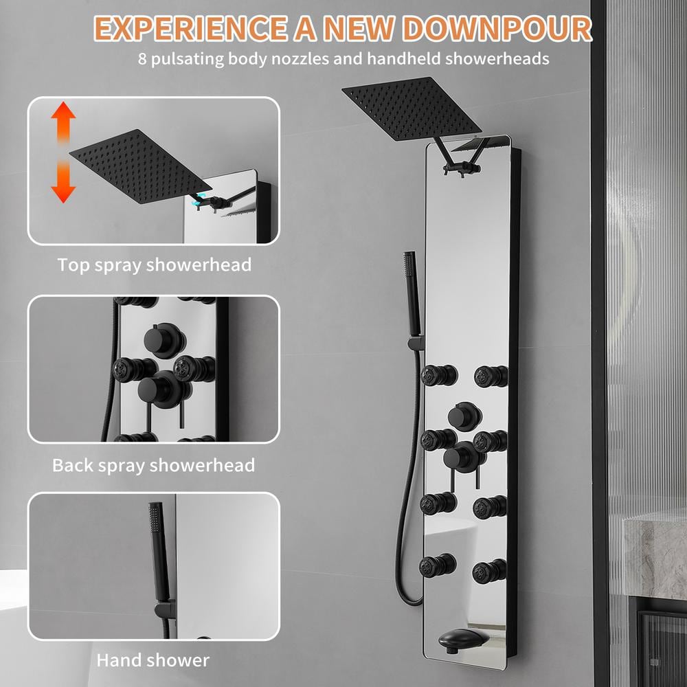 Matte Black Solid Brass Shower Panel System with Adjustable Head