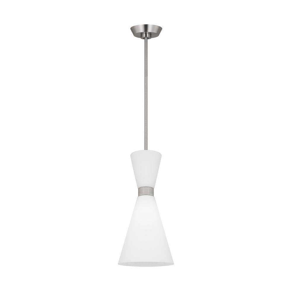 Brushed Steel Mini Pendant with Etched White Glass Shade