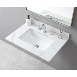 31 in. W x 22 in. D Sintered Stone White Rectangular Single Sink Bathroom Vanity Top in White With 3 Faucet Hole