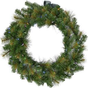 48 in. Southern Peace Artificial Holiday Wreath with Multi-Colored Battery-Operated LED String Lights