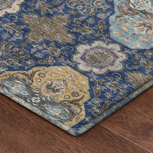 Mayfield Premium Machine Washable Abstract AMF2484 Navy 9 ft. x 12 ft. Area Rug