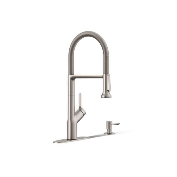 KOHLER Setra Single-Handle Semi-Professional Kitchen Sink Faucet with Soap Dispenser in Vibrant Stainless