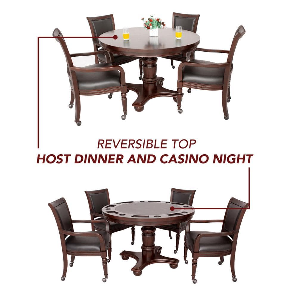 Walnut Finish 48" 2-in-1 Poker and Dining Table Set