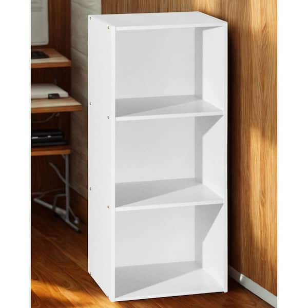 35.6 in. Tall White Wood 3-Shelf Bookcase with Open Storage 3-Tier Bookshelf for Home or Office