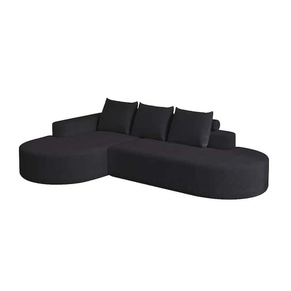 Jesse 108.5 in. Chenille L-Shaped Compression Modular Curved Sectional Sofa in Black with Backrest Pillows Left Facing