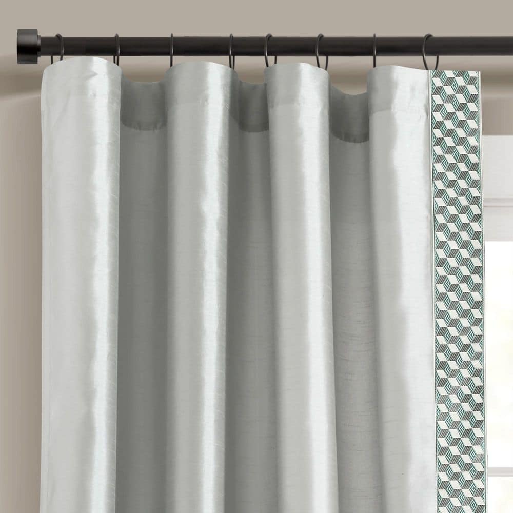 Luxury Mid Gray/Blue Polyester 52 in. W x 84 in. L Faux Silk Jacquard Border Light Filtering Curtain (Single Panel) product image for price tracking