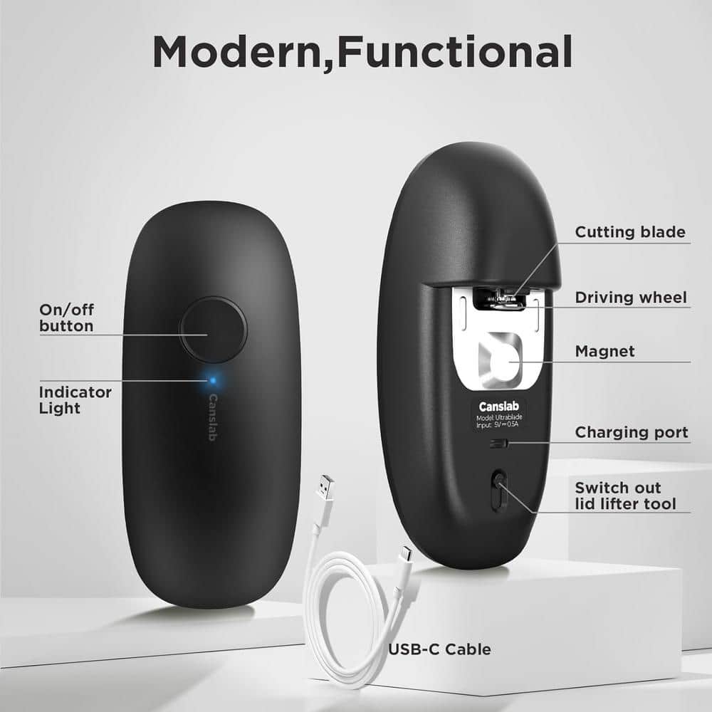 Black Stainless Steel Rechargeable Electric Handheld Can Opener