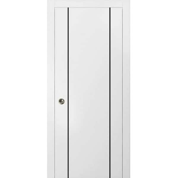 Sartodoors 18 in. x 80 in. 1 Panel White Finished Solid Wood with Honeycomb Sliding Door with Hardware