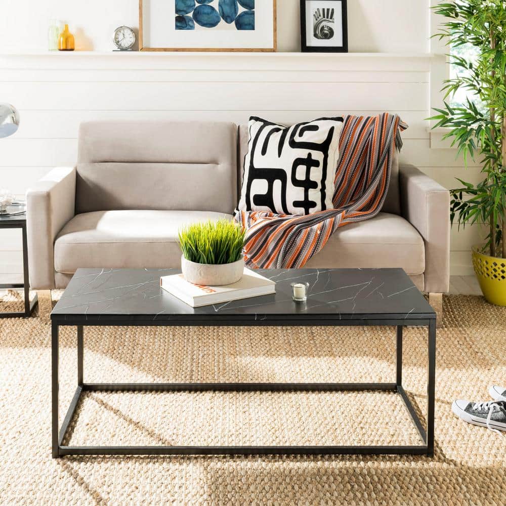 Baize Black Marble and Metal Rectangular Coffee Table