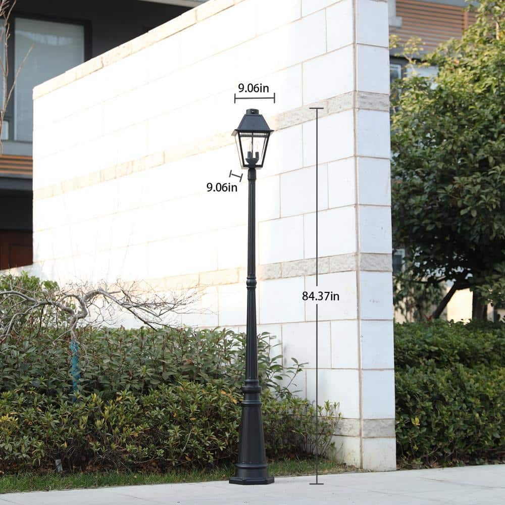 Black Aluminum Solar LED Lamp Post with Clear Glass Shade