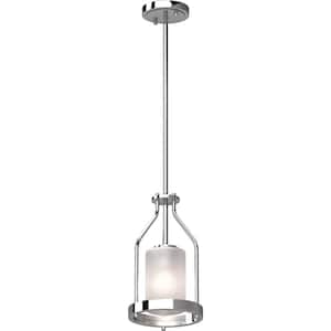 Emery 1-Light Chrome Indoor Mini Pendant with Frosted Glass Cylinder Shade