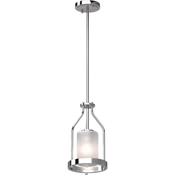 Volume Lighting Emery 1-Light Chrome Indoor Mini Pendant with Frosted Glass Cylinder Shade