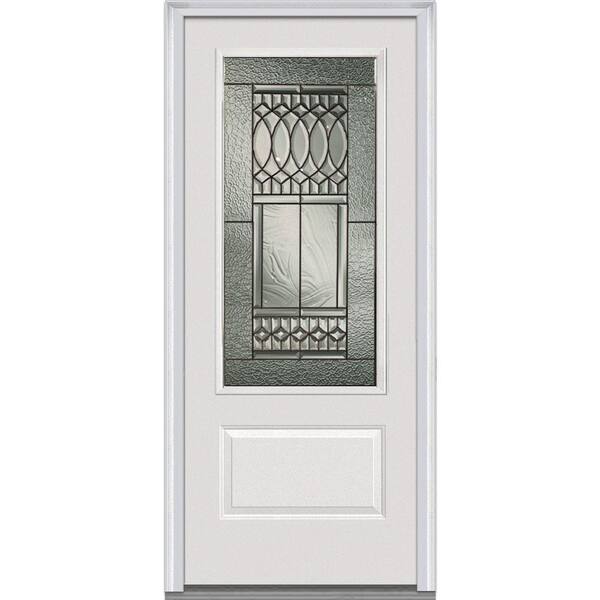 MMI Door 36 in. x 80 in. Paris Right Hand 3/4 Lite 1-Panel Classic Primed Fiberglass Smooth Prehung Front Door