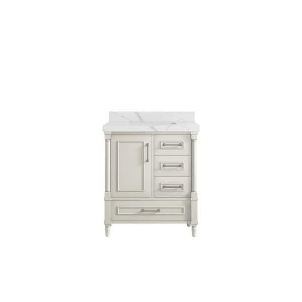 Willow Collections Hudson 30 in. Single Sink Freestanding Alabaster Bath Vanity with Calacatta Laza Quartz Top Unassembled