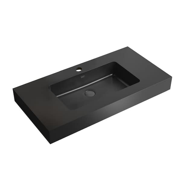 35.8 in. Drop-In Bathroom Sink in Matte Black Quartz Vanity Top