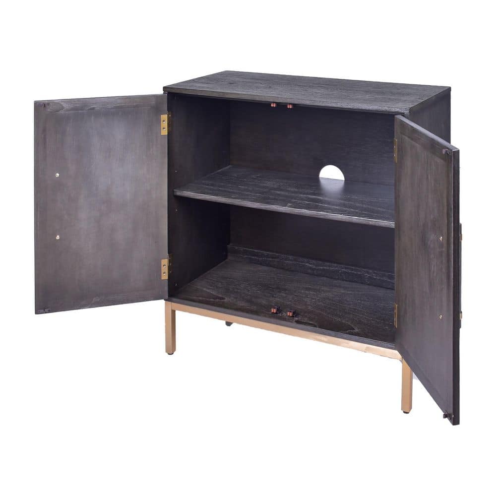 Sophia Antique Black 39'' Rattan Door Cabinet with Adjustable Shelving