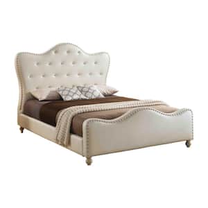 Sammy White Faux Leather Frame Queen Panel Bed