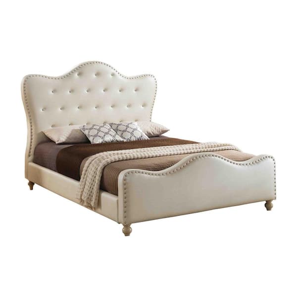 Best Master Furniture Sammy White Faux Leather Frame Queen Panel Bed