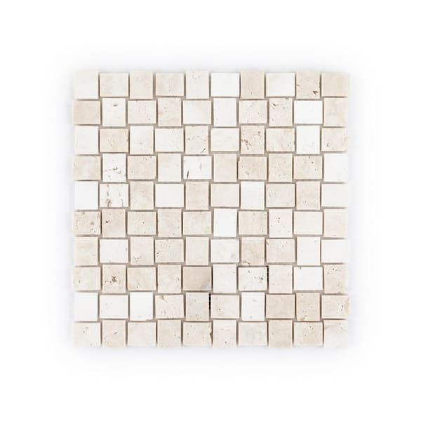 Jeffrey Court Arestone Basketweave Cream 10.75 in. x 10.75 in. Brushed Travertine Wall and Floor Mosaic Tile (8.02 sq. ft. /Case)