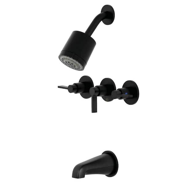 Kingston Brass NuvoFusion 3-Handle 2- -Spray Tub and Shower Faucet in Matte Black (Valve Included)