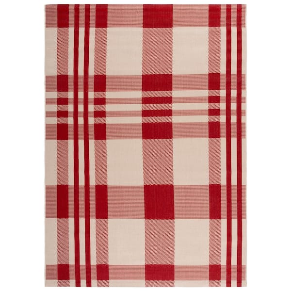 Courtyard Red/Bone 6 ft. x 8 ft. Plaid Indoor/Outdoor Area Rug