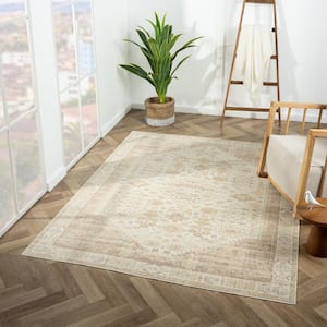 Melody Beige/Ivory 7 ft. 10 in. x 9 ft. 10in. Contemporary Power-Loomed Border Rectangle Area Rug