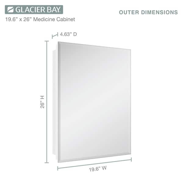 Glacier Bay 19-5/8 in. x 26 in. Rectangular Recessed or Surface Mount Beveled Frameless Medicine Cabinet with Mirror