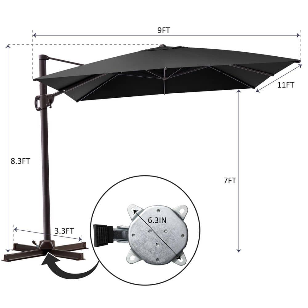 Black Rectangular Cantilever Patio Umbrella with Metal Pole