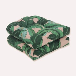 Floral 19 x 19 2-Piece Outdoor Dining chair Cushion in Green/Pink Swaying Palms