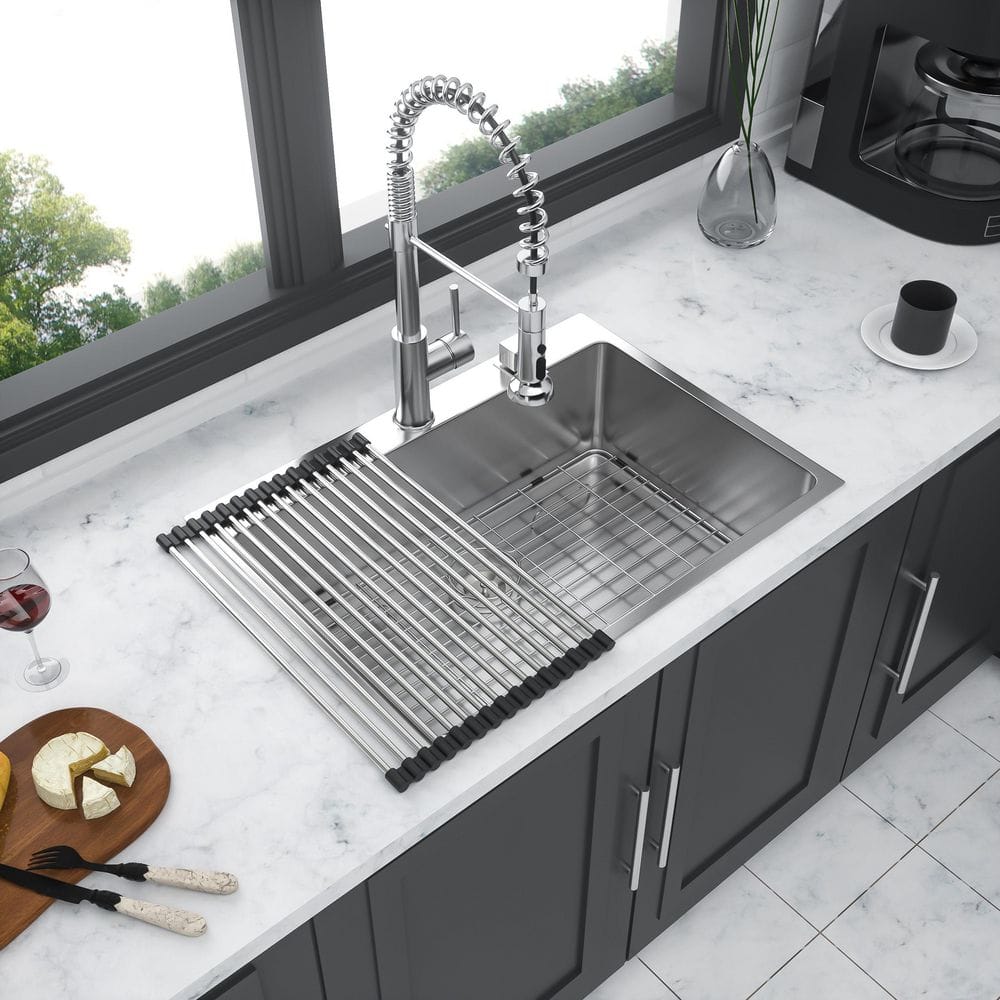 Brushed Nickel 16 Gauge Stainless Steel 30 Inch Single Bowl Drop-In Workstation Kitchen Sink with Drainboard -  HBEZON, RS-W1243-883