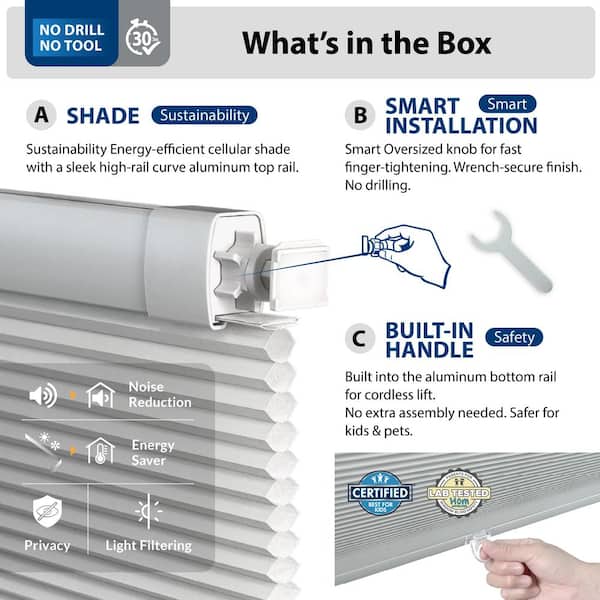 Perfect Lift Window Treatment EZ Grip No Drill No Tool White