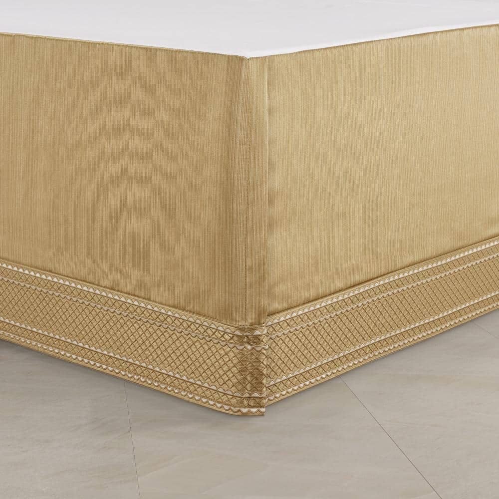 Ivory and Gold Embroidered Queen Bedding Set with Shams