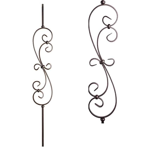 HOUSE OF FORGINGS Scrolls 44 in. x 0.5 in. Copper Vein Large Spiral Scroll Hollow Wrought Iron Baluster