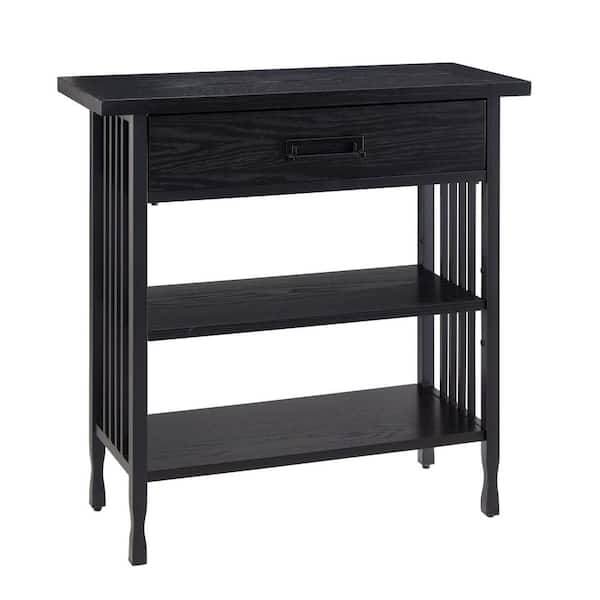 Leick Home Ironcraft 30 in. W Black Wash 1-Drawer 2-Shelf Wood and Metal Bookcase