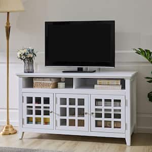 Taneka 48 in. White Wood Transitional TV Stand with Storage Cabinets Fits TV's Up To 58 in.