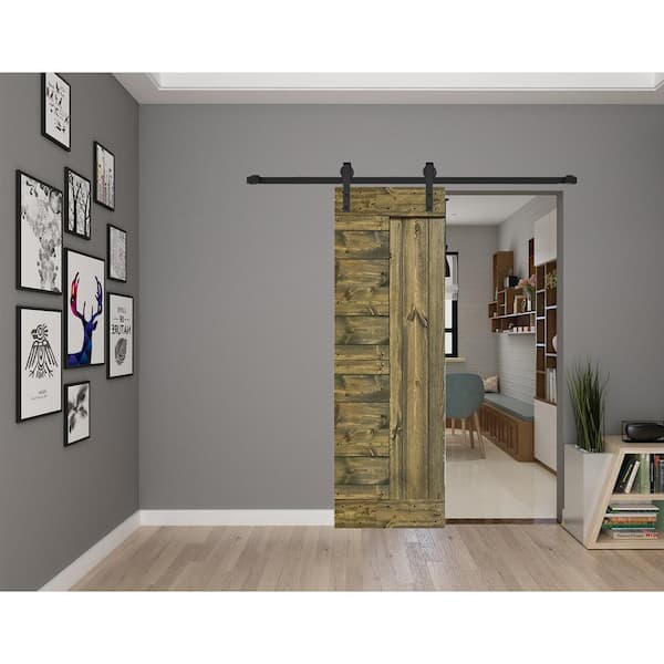 ISLIFE L Series 28 in. x 84 in. Aged Barrel Finished Solid Wood Barn Door Slab - Hardware Kit Not Included