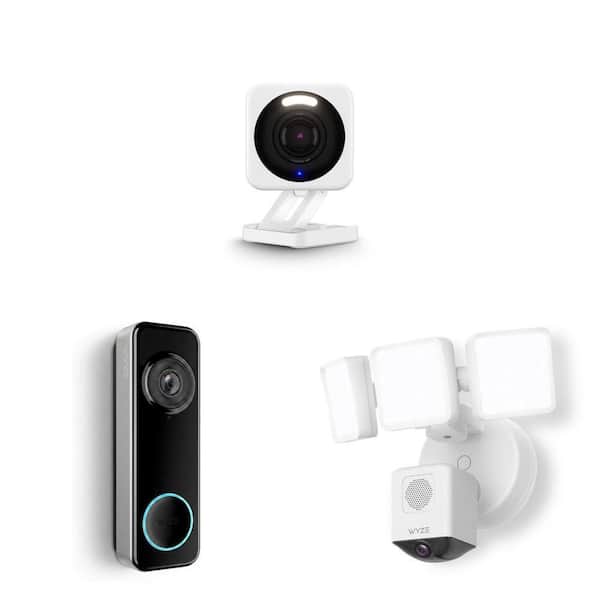 Wired Floodlight Pro Cam, Wireless Video Doorbell, and Cam v4 Security Camera Combo