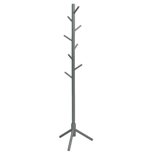 Unbranded Gray Wooden Coat Rack Stand Hall Tree Entryway Organizer 2-Heights with 8-Hooks