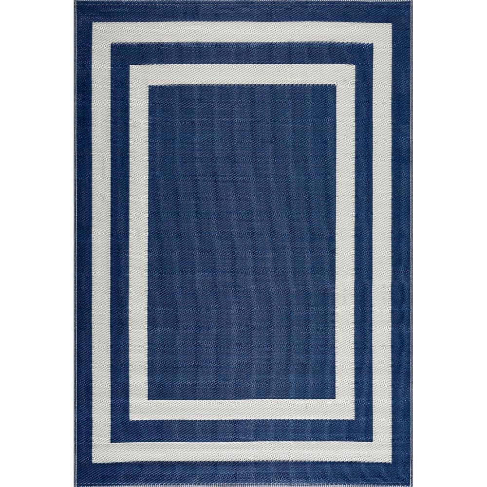 Paris Navy And Creme 8 Ft X 10 Ft Geometric Polypropylene Indoor Outdoor Rug Playa 8 X10 Paris Navy Creme The Home Depot