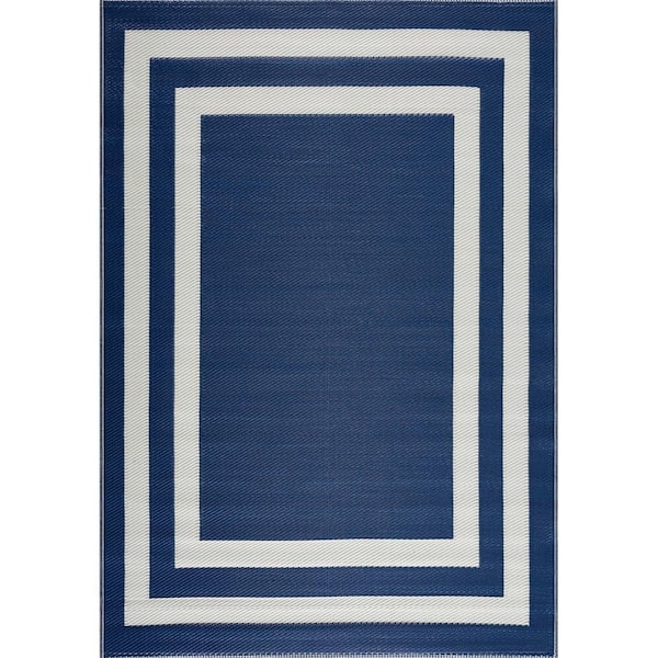Paris Navy Creme 4 ft. x 6 ft. Modern Plastic Indoor/Outdoor Area Rug