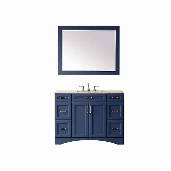 ROSWELL Naples 48 in. W x 22 in. D x 35.9 in. H Single Sink Bath Vanity in Blue with White Counter Top and Mirror