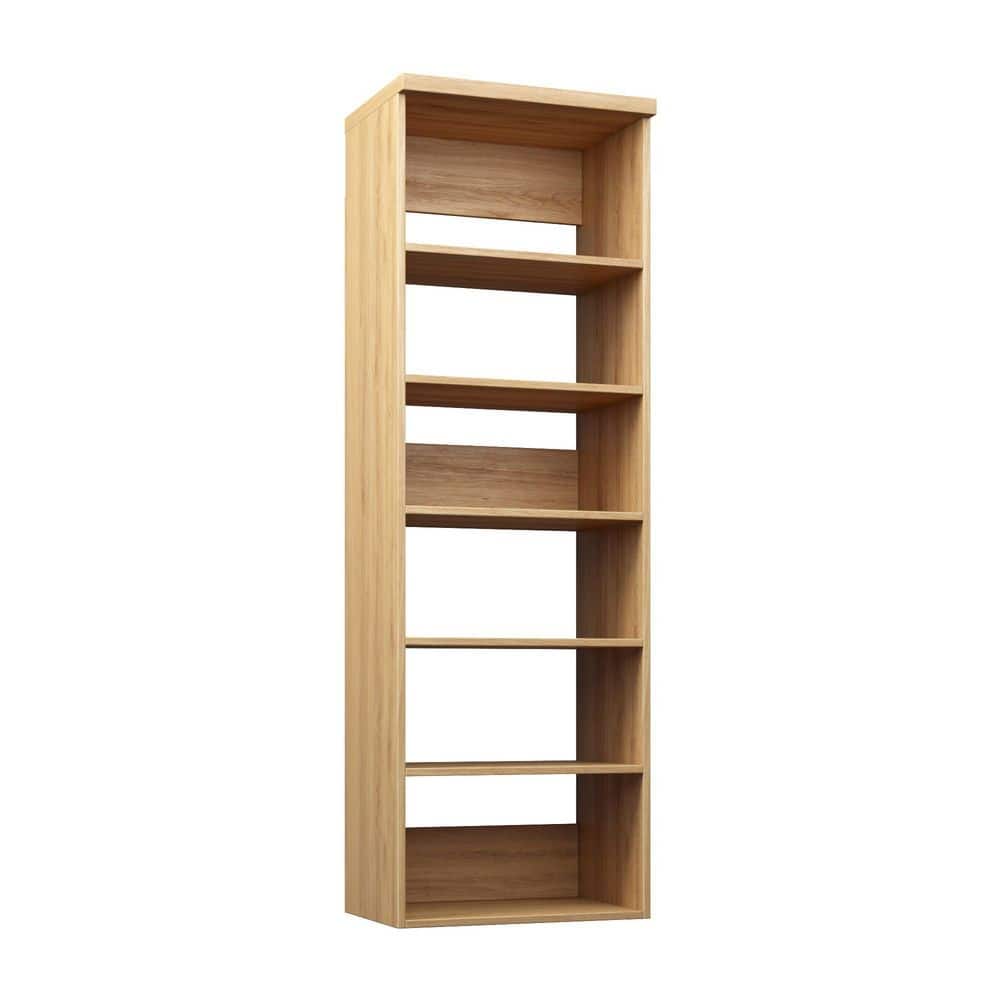 25.5 in. W Natural Oak Wall Mount Tower Unit with 6 Shelves Wood Closet System
