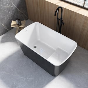 Bina 49 in. x 28 in. Small Acrylic Flatbottom Freestanding Japanese Soaking Bathtub in Black with Seat