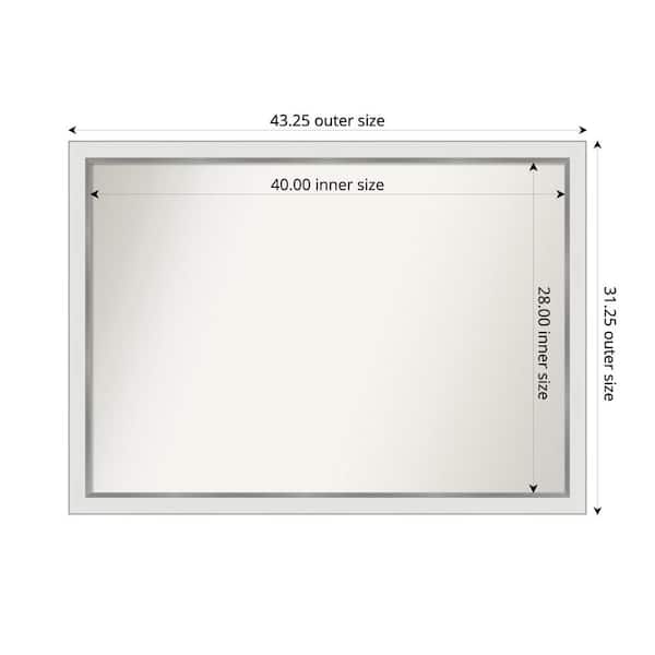 Amanti Art Medium Rectangle Satin White Silver Casual Mirror (31 in. H x 43 in. W)