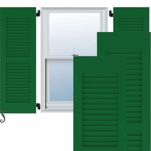 Ekena Millwork 12-in W x 72-in H Americraft Two Equal Louver Exterior Real Wood Shutters (Per Pair), Viridian Green