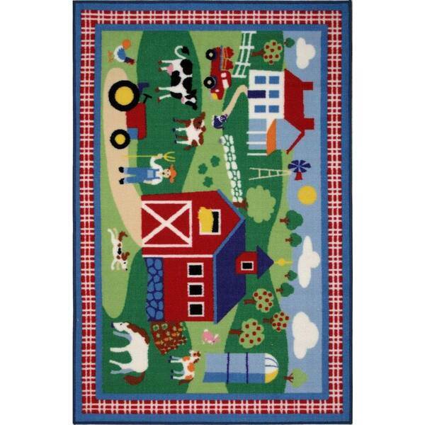 LA Rug Olive Kids Country Farm Multi Colored 2 ft. x 2 ft. Area Rug