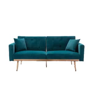 63 in. Wide square Arm Velvet 2-Seats-Straight Sofa in Green Teal