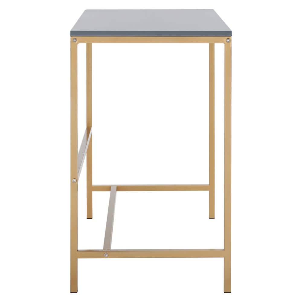 Glossy Light Grey & Gold Scandinavian Wood Writing Desk - 34"