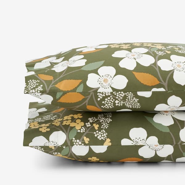 The Company Store Company Cotton Adley Floral Olive Cotton Percale King Pillowcase (Set of 2)