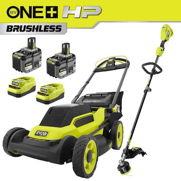ONE+ HP 18V Brushless 20" Cordless Walk Behind Self-Propelled Mower w/ String Trimmer, (2) 6.0 Ah Batteries, & Chargers
